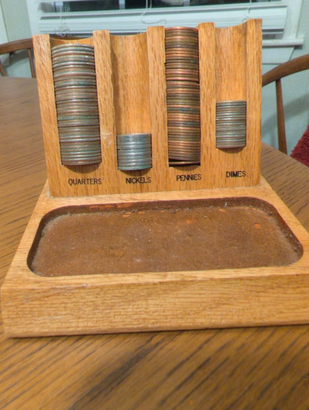 Vintage Wooden Coin Sorter & Tray - Men's Valet